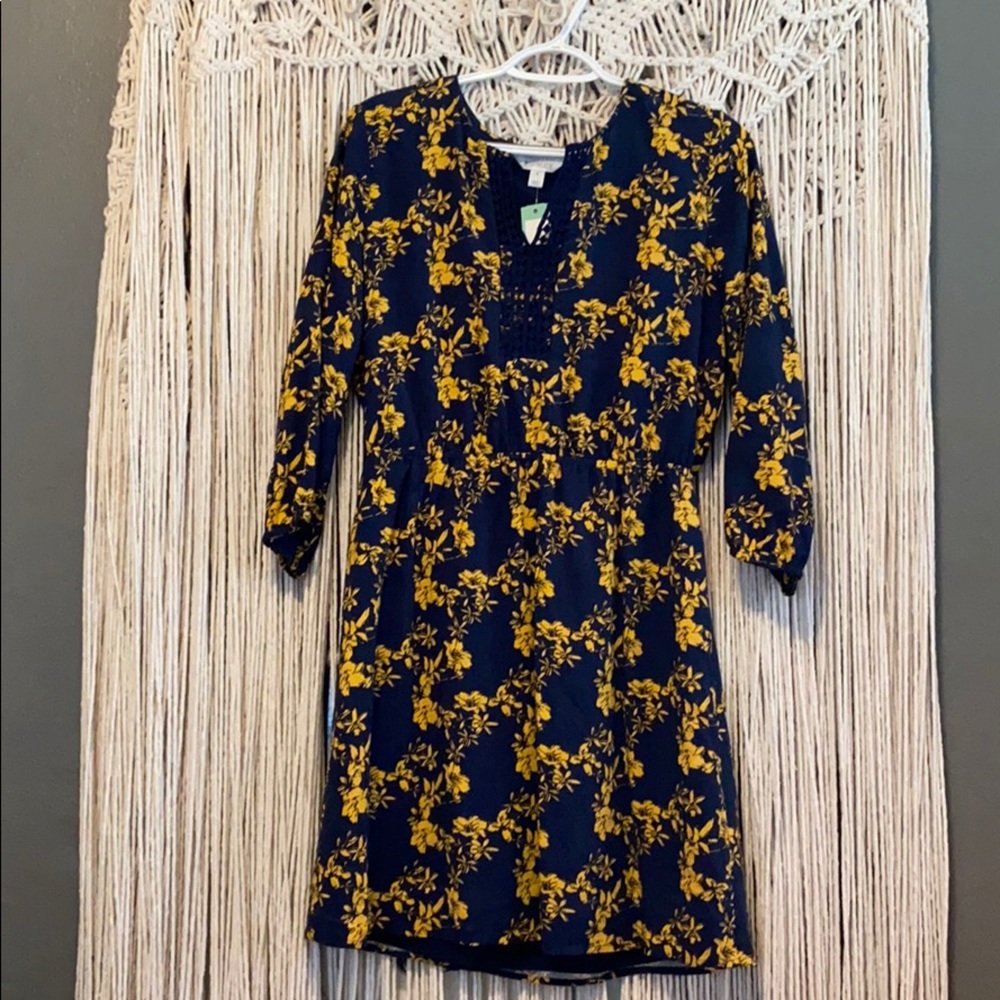 Navy blue dress with yellow flowers